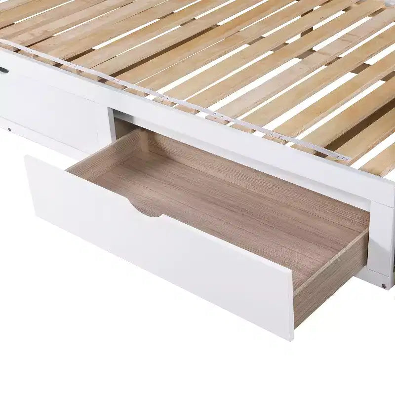 Letto a giorno estensibile in legno con letto estraibile e due cassetti portaoggetti-ModernLuxe