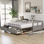 Letto a giorno estensibile in legno con letto estraibile e due cassetti portaoggetti-ModernLuxe