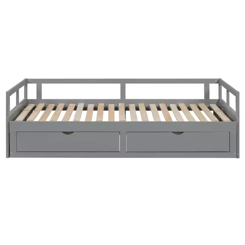 Letto a giorno estensibile in legno con letto estraibile e due cassetti portaoggetti-ModernLuxe