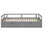 Letto a giorno estensibile in legno con letto estraibile e due cassetti portaoggetti-ModernLuxe