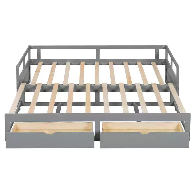 Letto a giorno estensibile in legno con letto estraibile e due cassetti portaoggetti-ModernLuxe