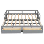 Letto a giorno estensibile in legno con letto estraibile e due cassetti portaoggetti-ModernLuxe