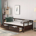 Letto a giorno estensibile in legno con letto estraibile e due cassetti portaoggetti-ModernLuxe