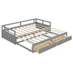 Letto a giorno estensibile in legno con letto estraibile e due cassetti portaoggetti-ModernLuxe