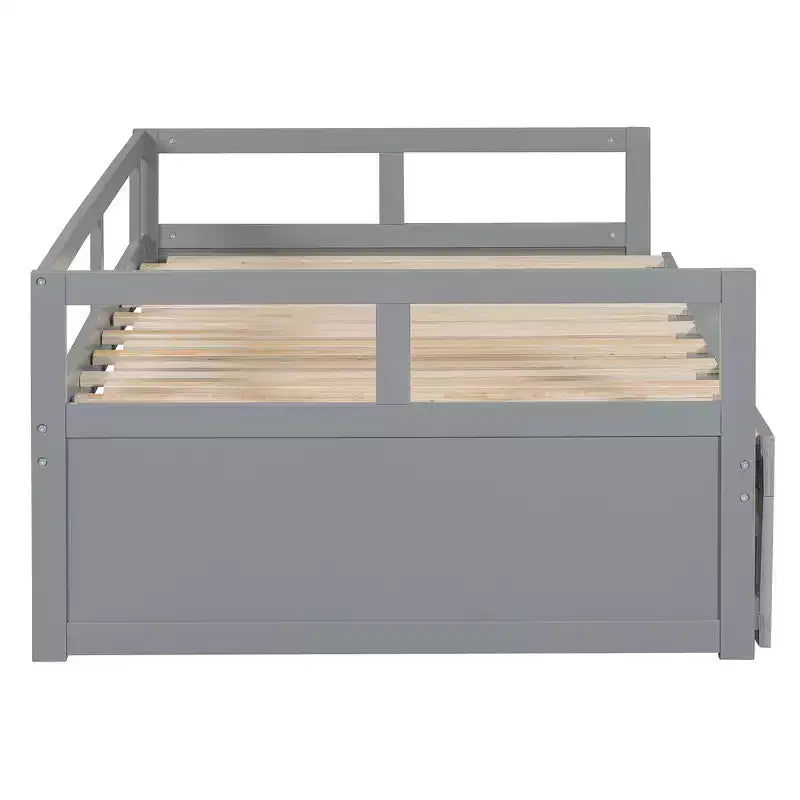 Letto a giorno estensibile in legno con letto estraibile e due cassetti portaoggetti-ModernLuxe