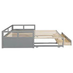 Letto a giorno estensibile in legno con letto estraibile e due cassetti portaoggetti-ModernLuxe