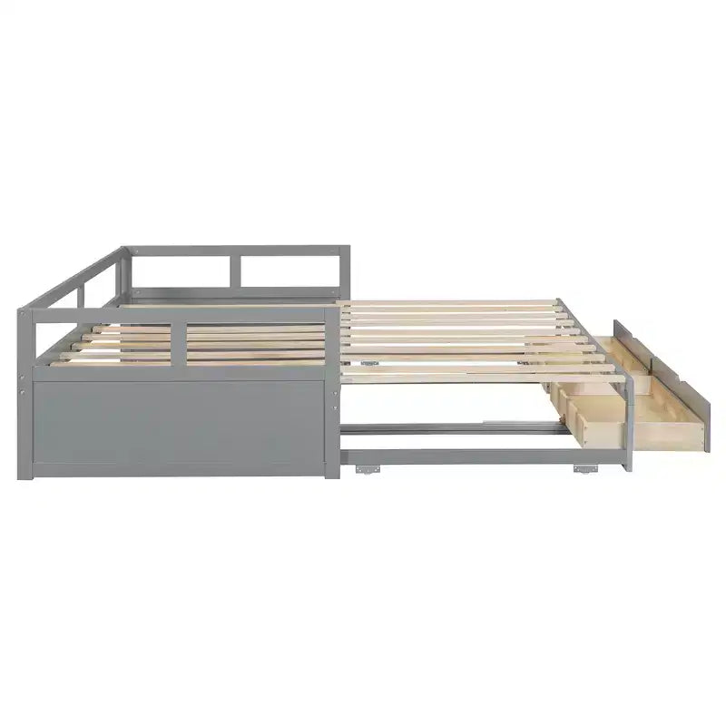 Letto a giorno estensibile in legno con letto estraibile e due cassetti portaoggetti-ModernLuxe