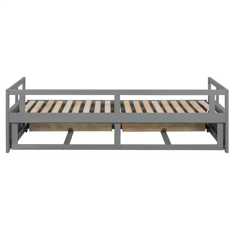 Letto a giorno estensibile in legno con letto estraibile e due cassetti portaoggetti-ModernLuxe