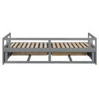 Letto a giorno estensibile in legno con letto estraibile e due cassetti portaoggetti-ModernLuxe