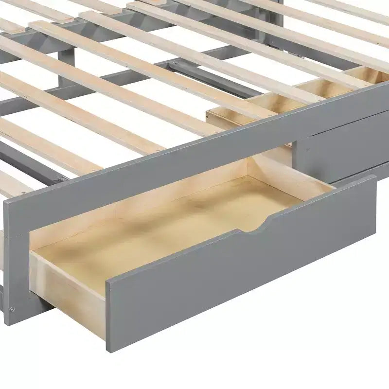 Letto a giorno estensibile in legno con letto estraibile e due cassetti portaoggetti-ModernLuxe