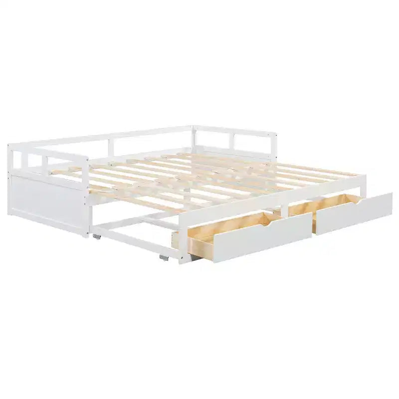 Letto a giorno estensibile in legno con letto estraibile e due cassetti portaoggetti-ModernLuxe