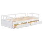 Letto a giorno estensibile in legno con letto estraibile e due cassetti portaoggetti-ModernLuxe