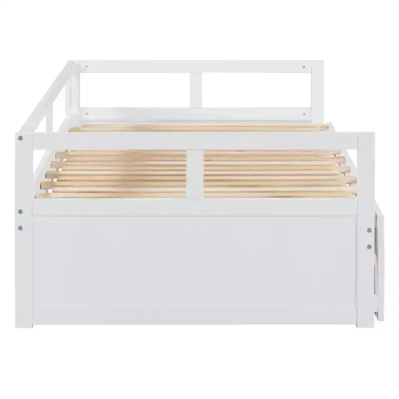 Letto a giorno estensibile in legno con letto estraibile e due cassetti portaoggetti-ModernLuxe