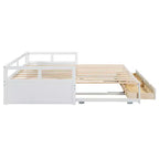 Letto a giorno estensibile in legno con letto estraibile e due cassetti portaoggetti-ModernLuxe