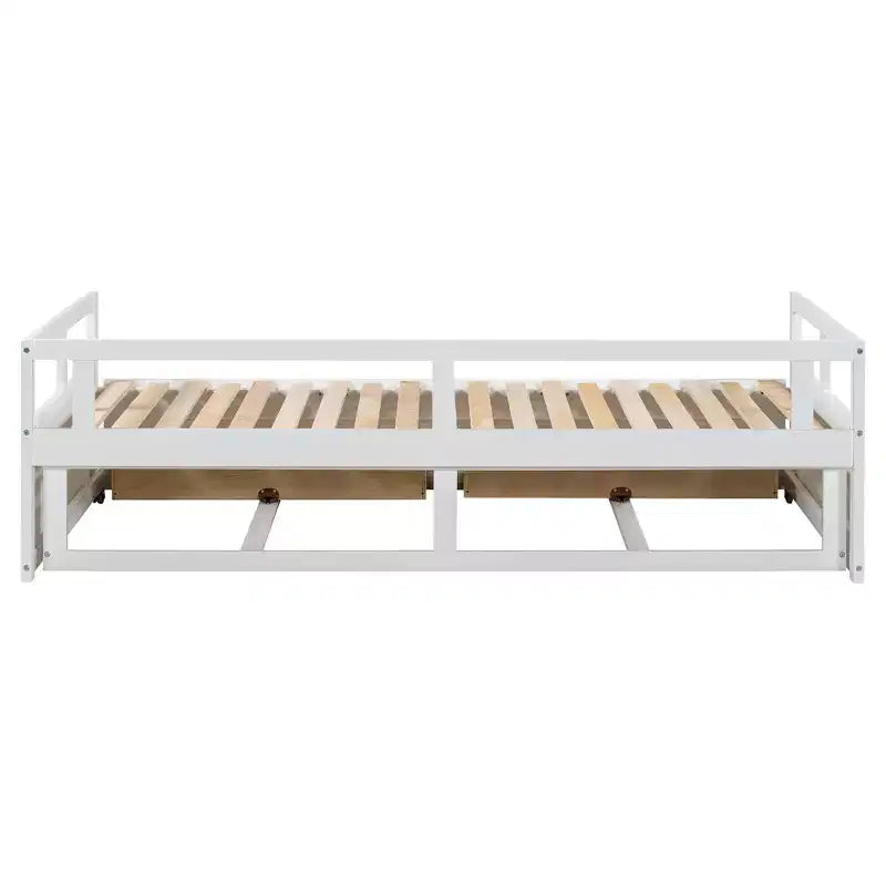 Letto a giorno estensibile in legno con letto estraibile e due cassetti portaoggetti-ModernLuxe