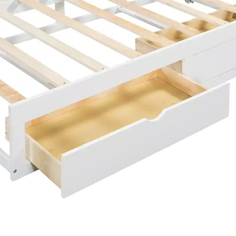 Letto a giorno estensibile in legno con letto estraibile e due cassetti portaoggetti-ModernLuxe