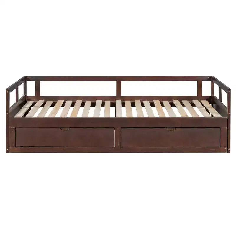 Letto a giorno estensibile in legno con letto estraibile e due cassetti portaoggetti-ModernLuxe