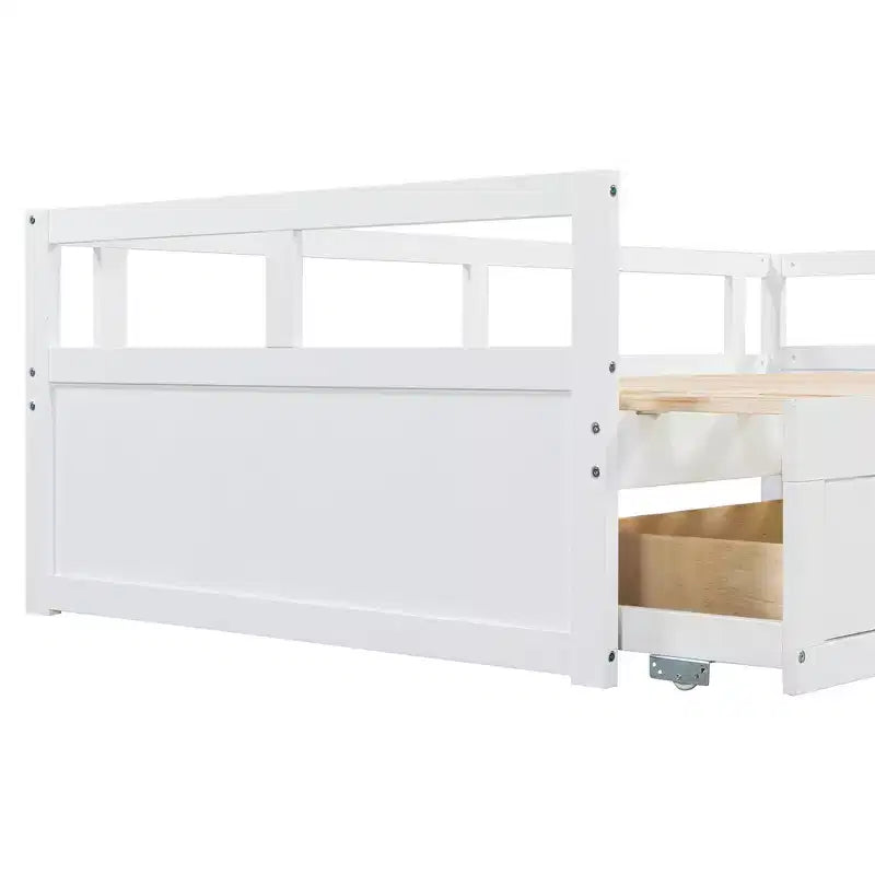 Letto a giorno estensibile in legno con letto estraibile e due cassetti portaoggetti-ModernLuxe