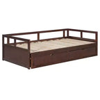 Letto a giorno estensibile in legno con letto estraibile e due cassetti portaoggetti-ModernLuxe