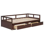Letto a giorno estensibile in legno con letto estraibile e due cassetti portaoggetti-ModernLuxe