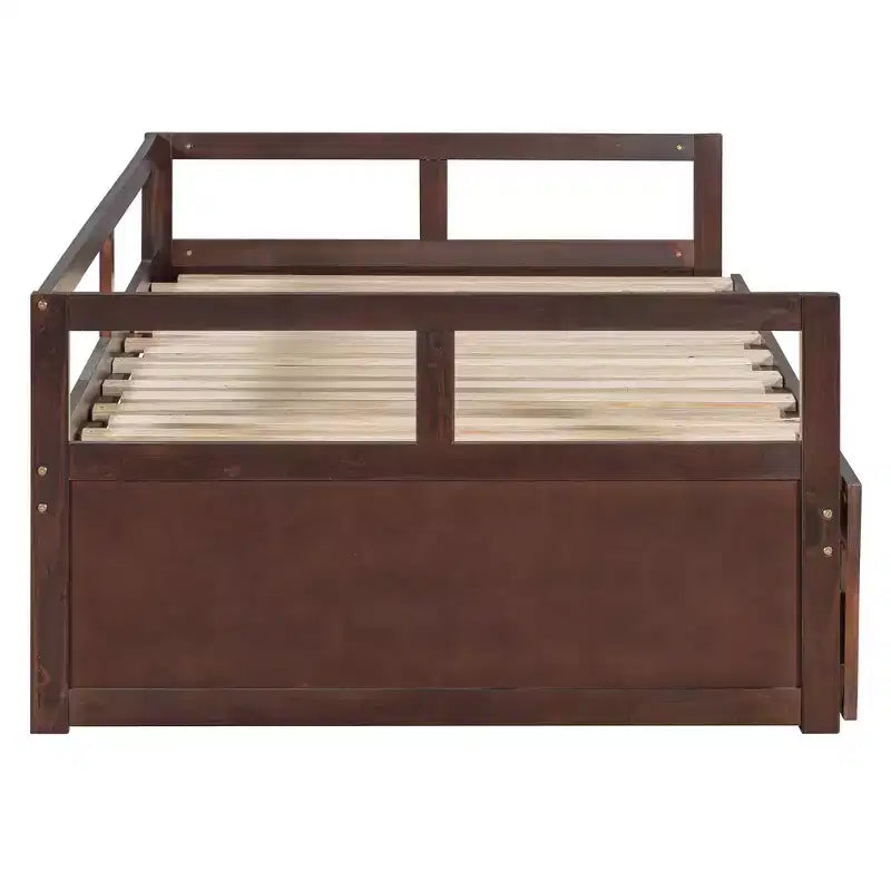 Letto a giorno estensibile in legno con letto estraibile e due cassetti portaoggetti-ModernLuxe