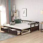 Wooden Extendable Daybed with Trundle Bed and Two Storage Drawers-ModernLuxe