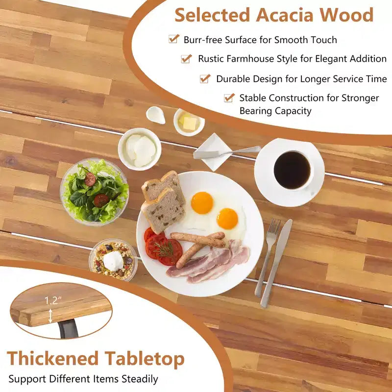 Set tavolo e panche da picnic da esterno in legno di acacia Costway con piano tavolo da 71'' e foro per ombrellone da 2''
