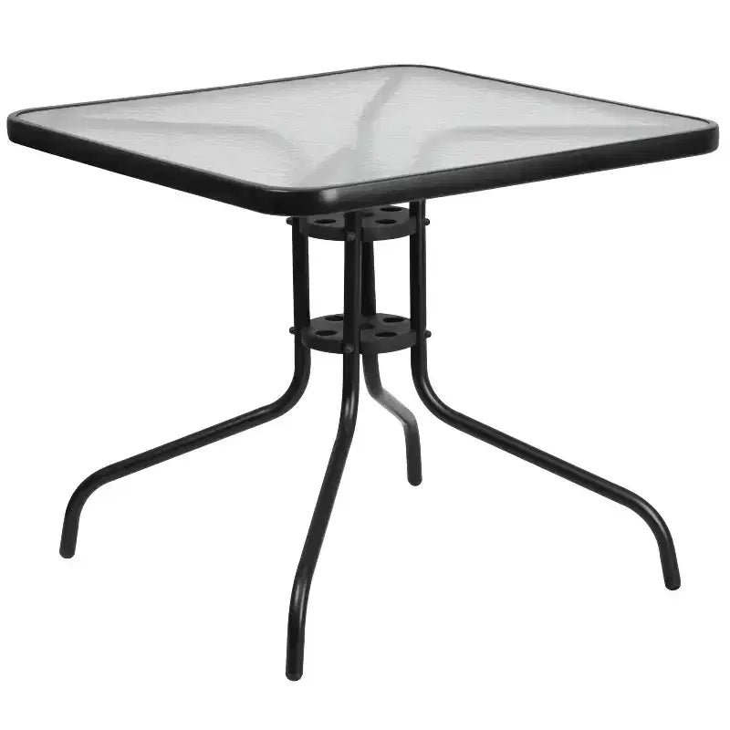 Emma and Oliver 31.5 Square Tempered Glass Metal Table