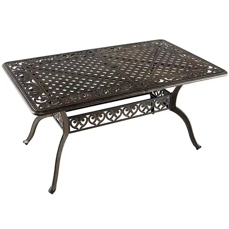 Costway Tavolo da Pranzo da Esterno 59'' in Alluminio Fuso Resistente alle Intemperie Foro per Ombrellone 6 Posti Bronzo