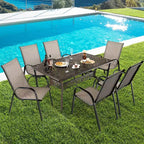 Costway Tavolo da Pranzo da Esterno 59'' in Alluminio Fuso Resistente alle Intemperie Foro per Ombrellone 6 Posti Bronzo