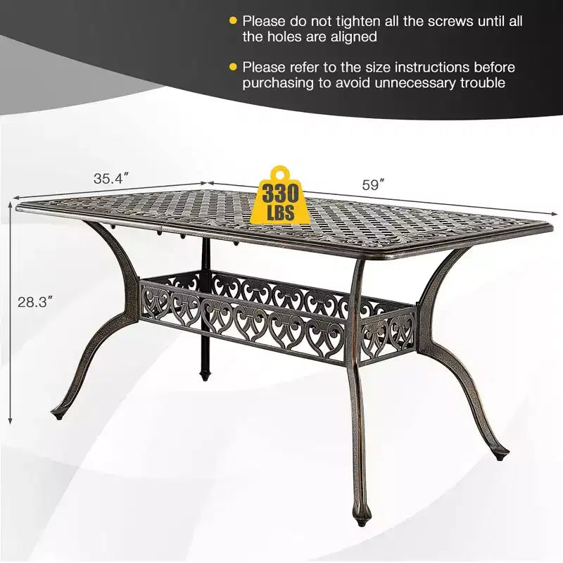Costway Tavolo da Pranzo da Esterno 59'' in Alluminio Fuso Resistente alle Intemperie Foro per Ombrellone 6 Posti Bronzo