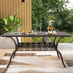 Costway Tavolo da Pranzo da Esterno 59'' in Alluminio Fuso Resistente alle Intemperie Foro per Ombrellone 6 Posti Bronzo