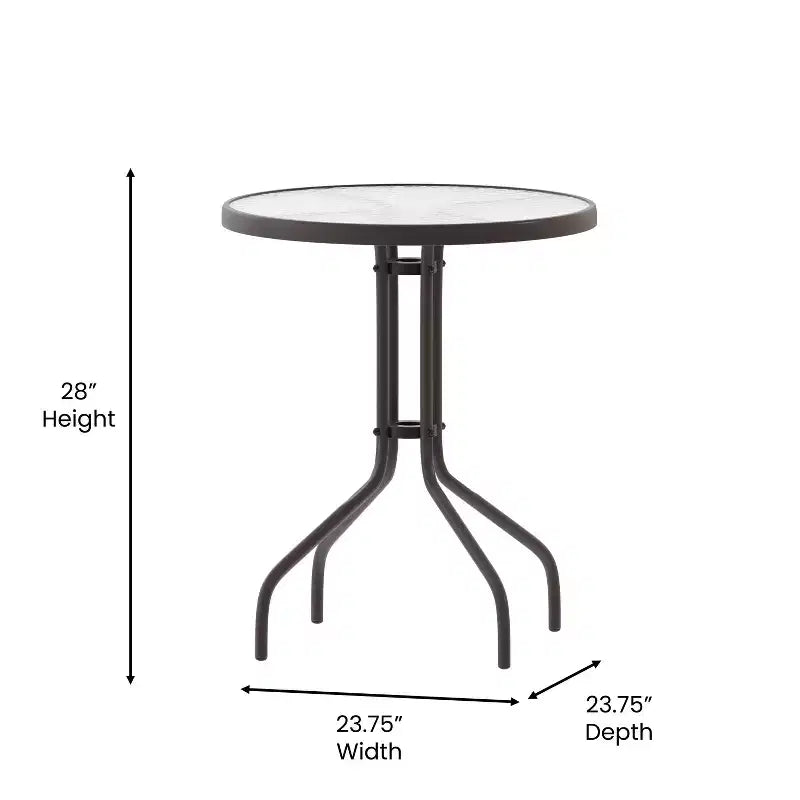 Flash Furniture Bellamy Tavolo Rotondo in Metallo con Piano in Vetro Temperato da 23,75''