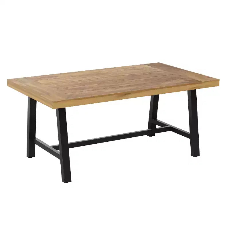 Flash Furniture All Weather Commercial Acacia Wood Top Patio Table with Metal Base-Natural/Black