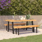 Flash Furniture Tavolo da Esterno con Piano in Legno di Acacia per Tutte le Stagioni e Base in Metallo, Naturale/Nero