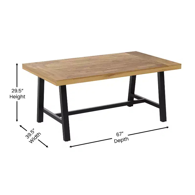 Flash Furniture Tavolo da Esterno con Piano in Legno di Acacia per Tutte le Stagioni e Base in Metallo, Naturale/Nero