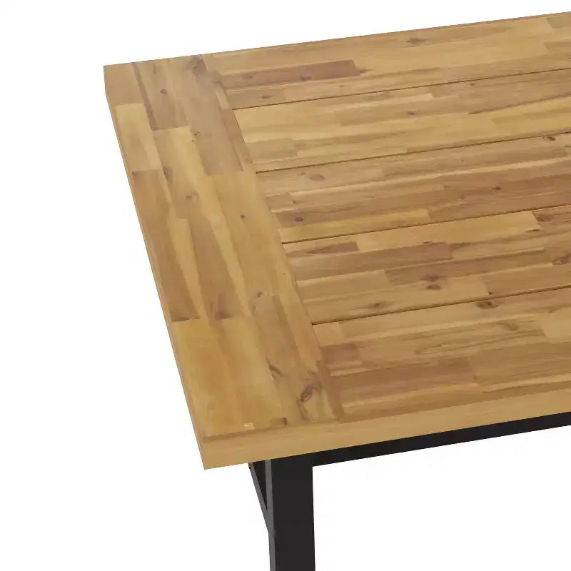Flash Furniture Tavolo da Esterno con Piano in Legno di Acacia per Tutte le Stagioni e Base in Metallo, Naturale/Nero