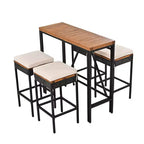 Set Bar da Esterno in Rattan 5 Pezzi con Piano Pieghevole in Legno di Acacia, 4 Sgabelli e 1 Tavolo, Marrone - ModernLuxe