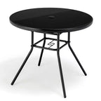 Tavolo da pranzo da esterno rotondo Costway da 34 pollici con ripiano in vetro temperato e foro per ombrellone da 3,8 cm
