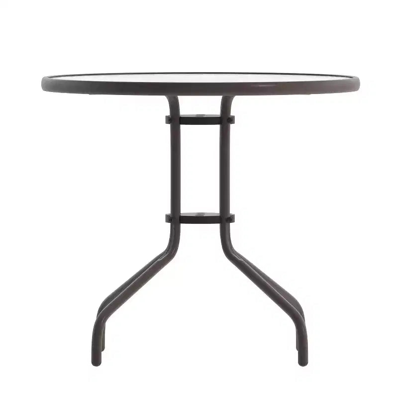 Tavolo rotondo Emma and Oliver 31.5 in metallo e vetro temperato con superficie liscia dal design a increspature