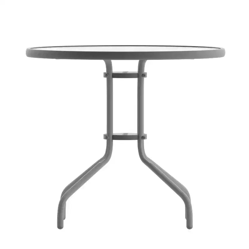 Tavolo rotondo Emma and Oliver 31.5 in metallo e vetro temperato con superficie liscia dal design a increspature