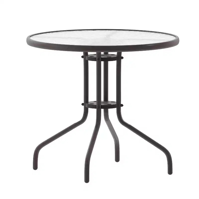 Tavolo rotondo Emma and Oliver 31.5 in metallo e vetro temperato con superficie liscia dal design a increspature