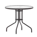 Tavolo rotondo Emma and Oliver 31.5 in metallo e vetro temperato con superficie liscia dal design a increspature