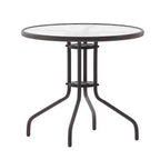 Tavolo rotondo Emma and Oliver 31.5 in metallo e vetro temperato con superficie liscia dal design a increspature