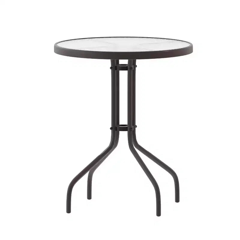 Emma and Oliver 23.75 Round Tempered Glass Metal Table with Smooth Ripple Design Top