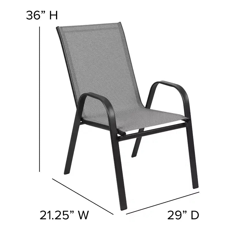 Tavolo da patio Emma e Oliver a cinque pezzi con tavolo rotondo in metallo con piano in vetro temperato e 4 sedie impilabili Flex Comfort