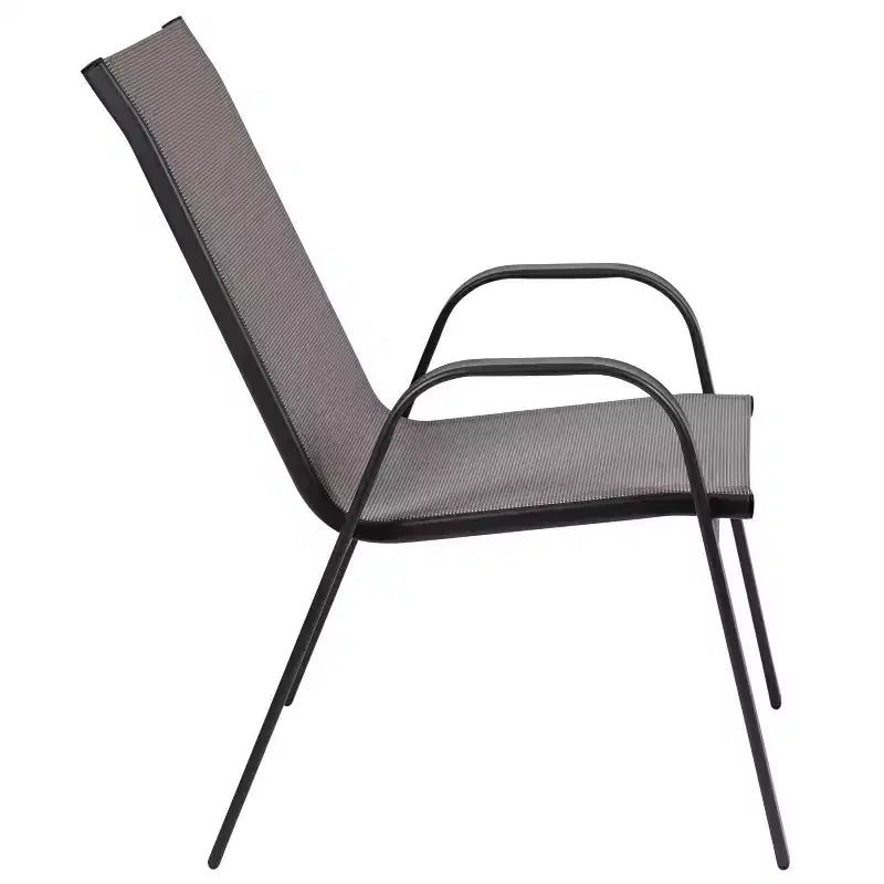Tavolo da patio Emma e Oliver a cinque pezzi con tavolo rotondo in metallo con piano in vetro temperato e 4 sedie impilabili Flex Comfort