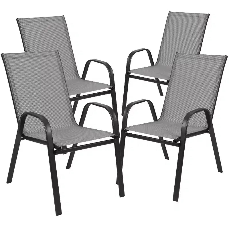 Tavolo da patio Emma e Oliver a cinque pezzi con tavolo rotondo in metallo con piano in vetro temperato e 4 sedie impilabili Flex Comfort