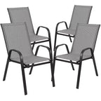 Tavolo da patio Emma e Oliver a cinque pezzi con tavolo rotondo in metallo con piano in vetro temperato e 4 sedie impilabili Flex Comfort