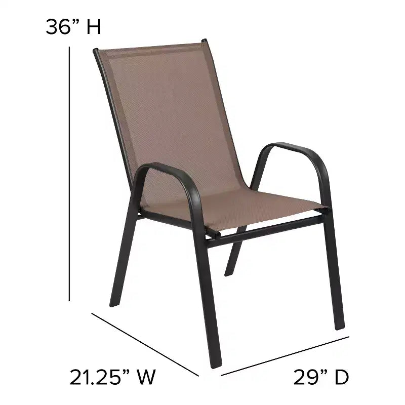 Tavolo da patio Emma e Oliver a cinque pezzi con tavolo rotondo in metallo con piano in vetro temperato e 4 sedie impilabili Flex Comfort